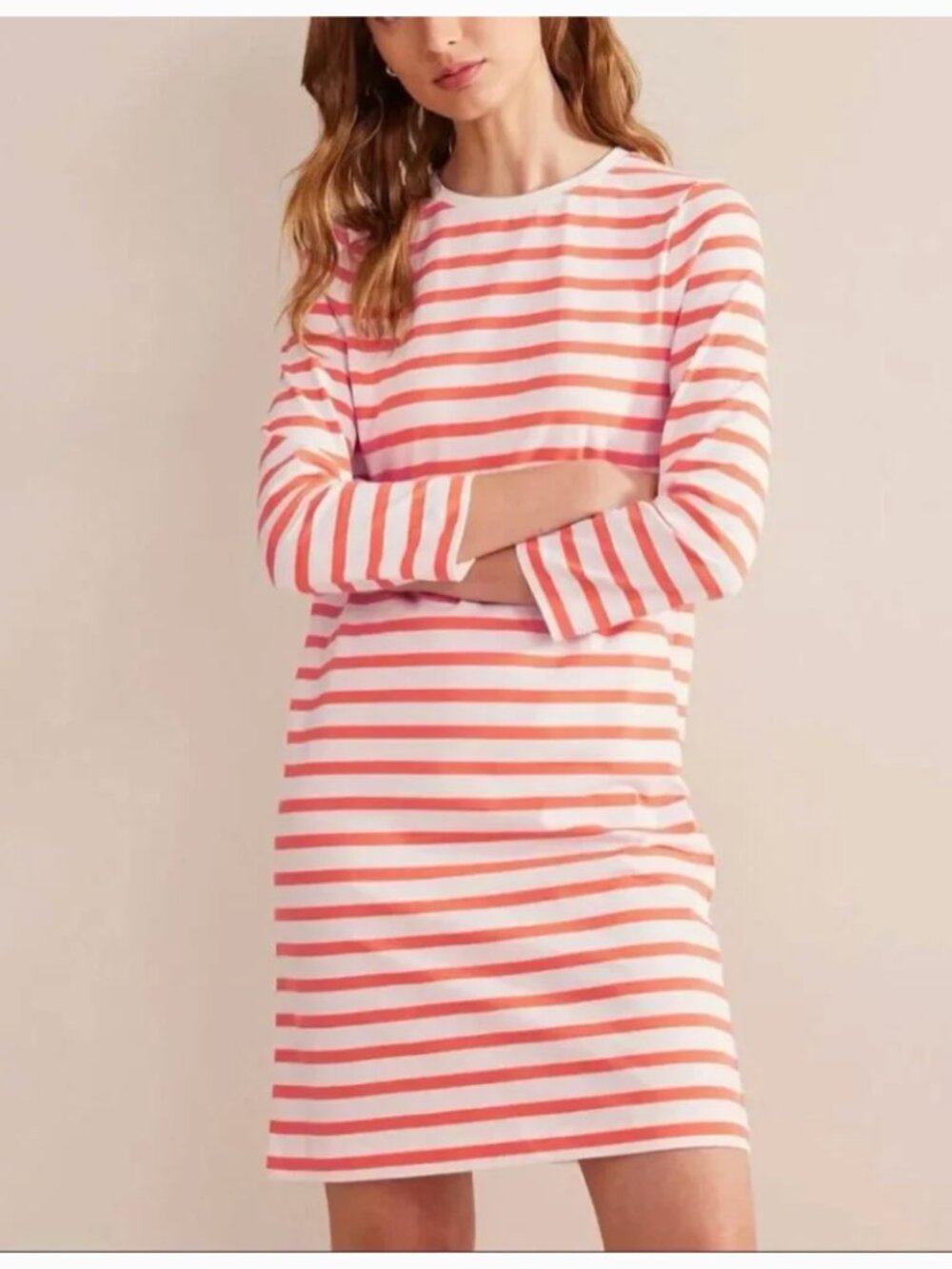 Boden 3/4 Sleeve Nautical Stripe Jersey T-Shirt Dress